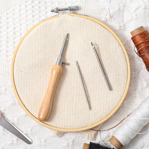 Image of 5PCS Punch Needle Kits Adults Beginner 2.5mm /3.5mm /5mm Metal Tubes Wooden Punch Needle Threader Yarn, Adjustable Punch Stitching Kit Tool for Beginner Embroidery Floss Cross Stitching