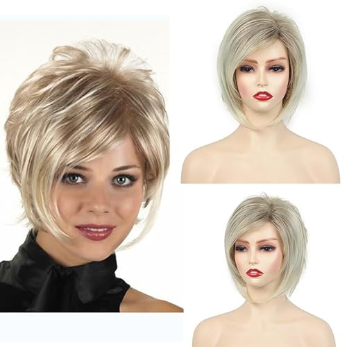 ORAVISTA Blonde Synthetic Pixie Bob Wig for Women, Layered with