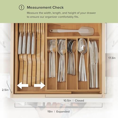 KitchenEdge Premium Silverware, Flatware and Utensil Organizer for Kitchen Drawers, Food-Safe Contract Grade, Expandable from 10.5 to 19 In, Natural Bamboo by KitchenEdge - Image 4