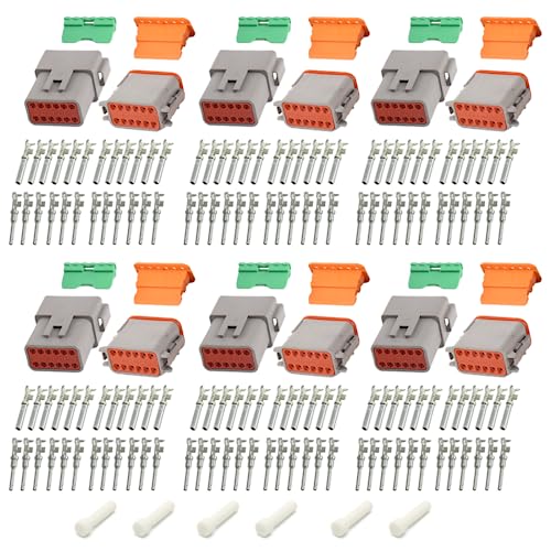 146 PCS Deutsch DT Grey 12 Pin Connectors 5 Set, Waterproof Electrical Wire Connector with Stamped Contacts and Seal Plug for Truck, Off-Road Vehicles, Construction, Agriculture, Motorcycle Wiring