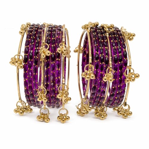 Image of Kashmiri Ghangharoo Glass Bangle Set for Women| Light Weight Bangles | Traditional Transparent Fancy Glass Chudi Set for Wedding, Party|Set Of 16(12 Glass + 4 ghungroo bangles)