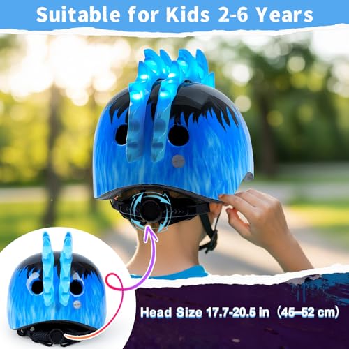 Image of Toddler Bike Helmet with LED Lights, Kids Helmet for Boys 2-6 Years, Adjustable Kids Bike Helmets Toddler Helmets for Bicycle Skateboard Scooter