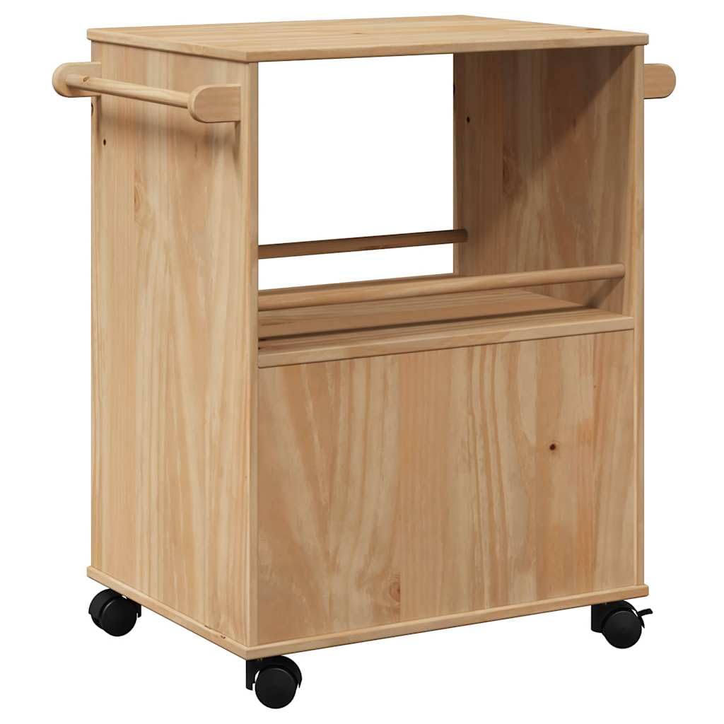 vidaXL Carrito de Cocina, Carro Organizador de Almacenamiento, Carrito de Servicio de Alimentos, Carro de Verduras Bebidas, Madera Maciza de Pino