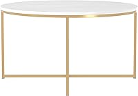 Vista 4 de Walker Edison - Mesa redonda moderna para café, para sala de estar, de nogal/dorada Mármol de imitación blanco/dorado