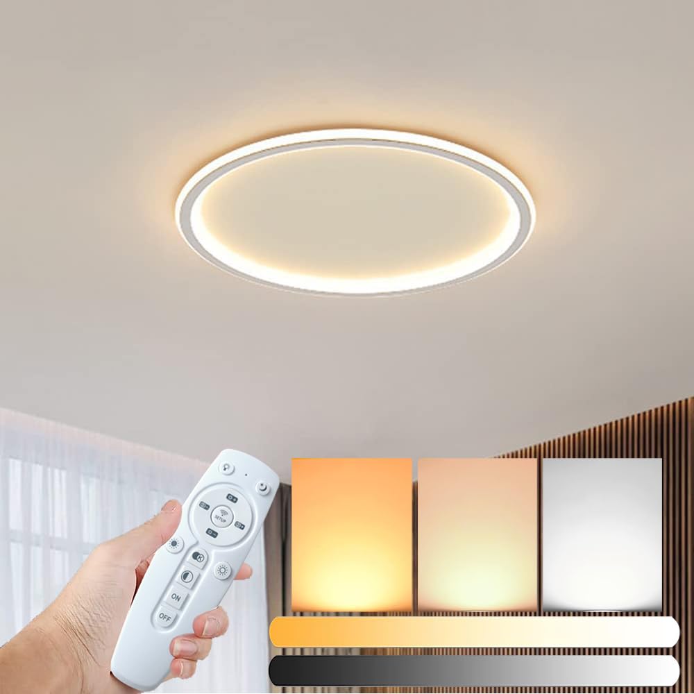 Dimmable LED Ceiling Light Fixture Flush Mount,24 inch Modern Round Recessed Ceiling Lamp with Remote Control and APP Adjustment,White 66W Close to Ceiling Lighting Living Room Bedroom,3000K-6000K