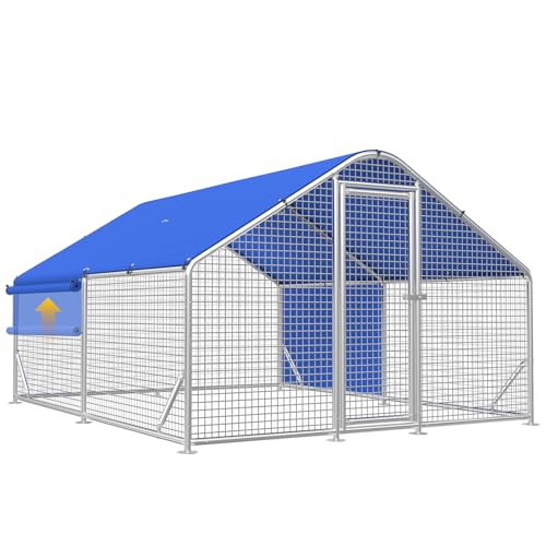 Large Metal Chicken Coop with Galvanized Hardware Cloth Chicken Coop Run Pen for Yard with Waterproof Cover Outdoor Large Walk-in Chicken Coops for 20 Chickens Duck Pen House Cage Run