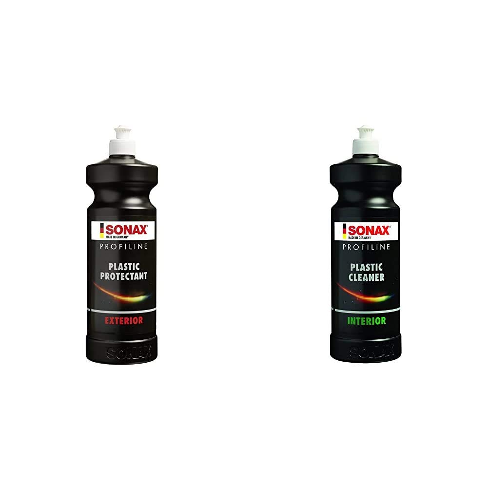 SONAX PROFILINE Plastic Protectant Exterior (1 Liter) Kunststofftiefenpflege für unlackierte Kunststoffteile & PROFILINE Plastic Cleaner Interior (1 Liter) reinigt und pflegt Kunststoffoberflächen