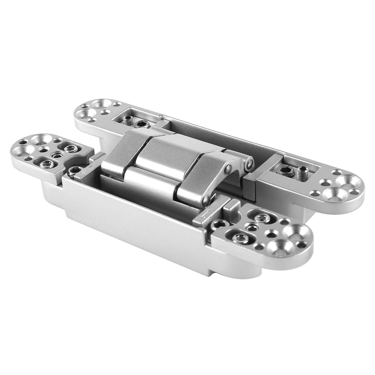 Nicear Hidden Door Hinge Invisible Concealed Hinges 180 Degree Adjustable Cross Hidden Hinge for Cabinets and Doors Suitable for 35mm to 850mm Doors Silver Color - Image 3
