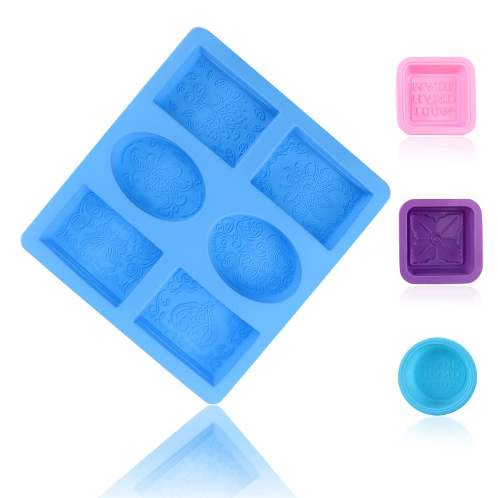 SPTwj 4 Pack Silicone Soap Moulds 6 Cavity Flower Leaf Rectangle Oval Soap Molds for Soap Making Pudding Jelly Chocolate Cookies Cupcake Muffin Tray Biscuit Soft Baking Pan DIY Handmade Cake Moulds