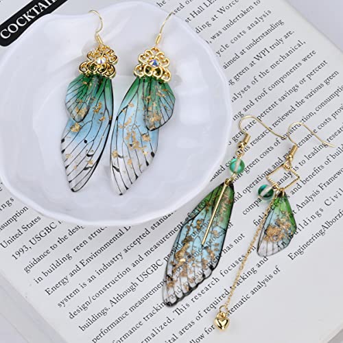 Cottagecore Butterfly Wing Earrings 1 Pair 14K Gold Foil Fairy Wing Earrings & 1 Pair Fairycore Asymmetrical Earrings for Women Drop Dangle Earrings2