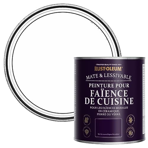 Rust-Oleum Peinture Blanche Résistante à l'eau pour Faïence de Cuisine, Finition Mate - Coton 750ml