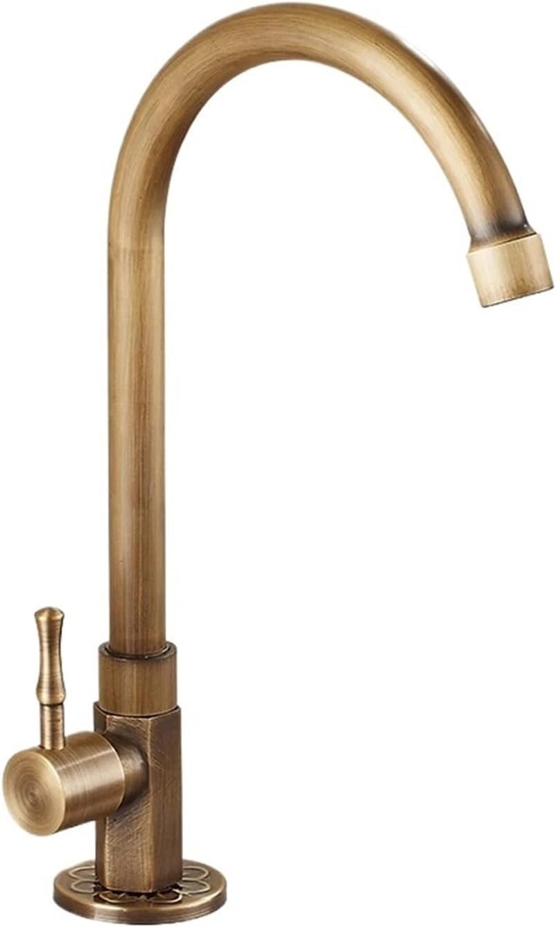 Grifo exterior monomando de cuello cisne for fregadero cocina, solo agua fría, acabado bronce cepillado