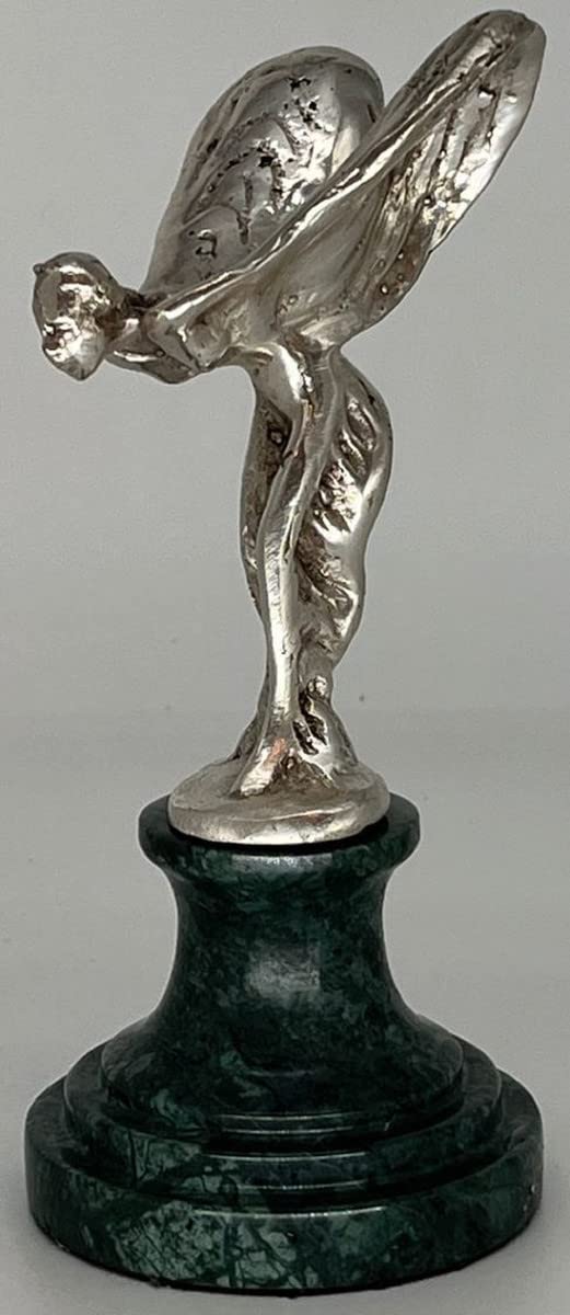 Scultura fermacarte di Lusso Dama con Ali Argento/Verde 7 x 8 x H. 16 cm - Elegante Figura in Bronzo con Base in Marmo - Decorazione da scrivania - Decorazione di Lusso - Accessori Decorativi