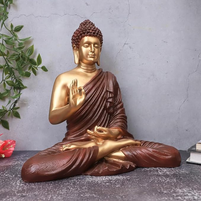 Image of Golden Brown Meditating Buddha Idol | Spiritual Home & Office Decor for Peaceful Vibes
