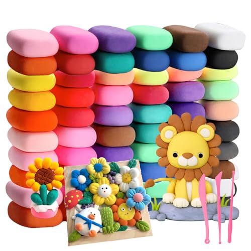 AROMUJOY Arcilla Polimerica Secado al Aire, 60 Colores Plastilina Arcilla para Modelar de Secado al Aire, Pasta Modelar Ultraligero con 3 Herramientas Plastilina para Niños y Niñas de 3 a 12 Años