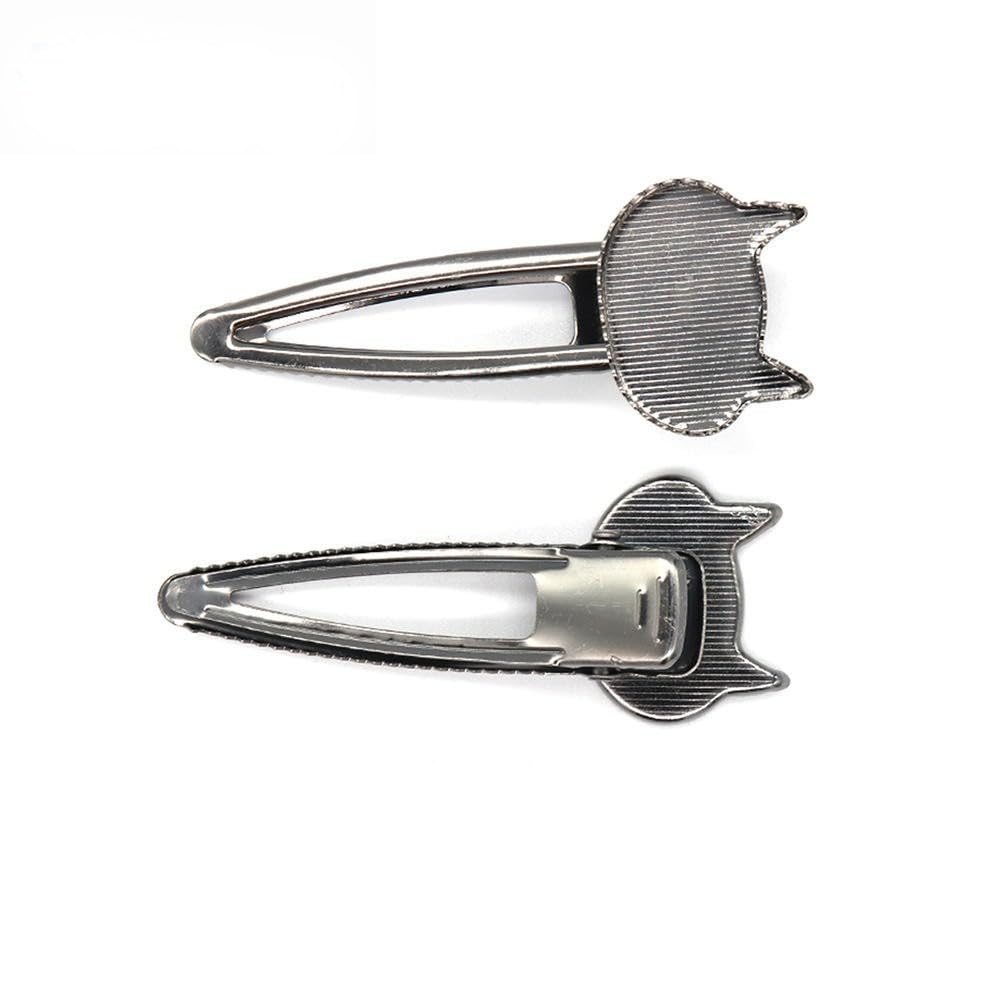 75*30MM 50 Uds. Pinzas de Metal para el cabello con forma de gato, bandeja, pasadores para el cabello, horquillas para el cabello con bandeja en blanco, bandejas de configuración de bisel redond