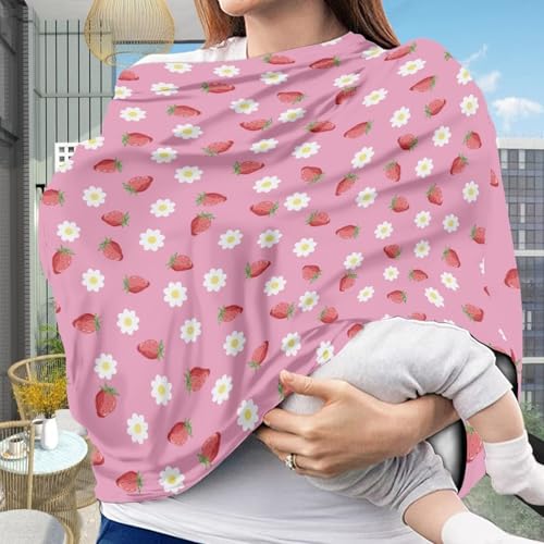 Image of Carseat Cover for Babies, All Weather Breathable Infant Carseat Cover Lightweight Baby Carrier Cover for Girls Boys, Strawberry Daisy