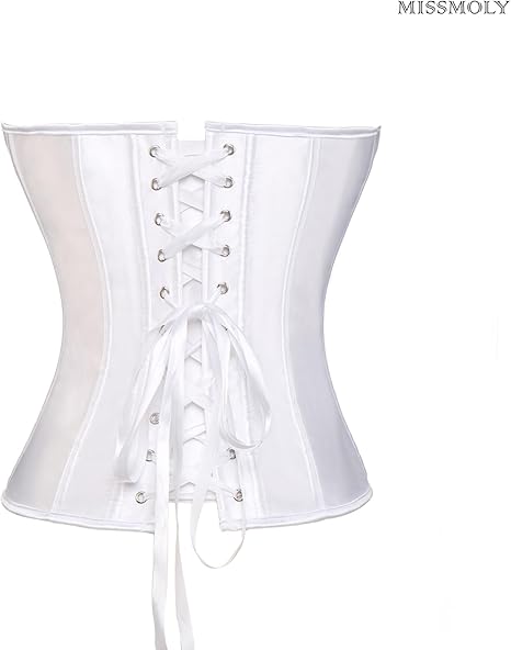 MISS MOLY Korsetten voor dames, klassiek vintage korset, top, gothic, bustiers, overbuste bruidsbody, satijnen baleinen vetersluiting, brokaat, basque korset, lingerie, zwart, XXL