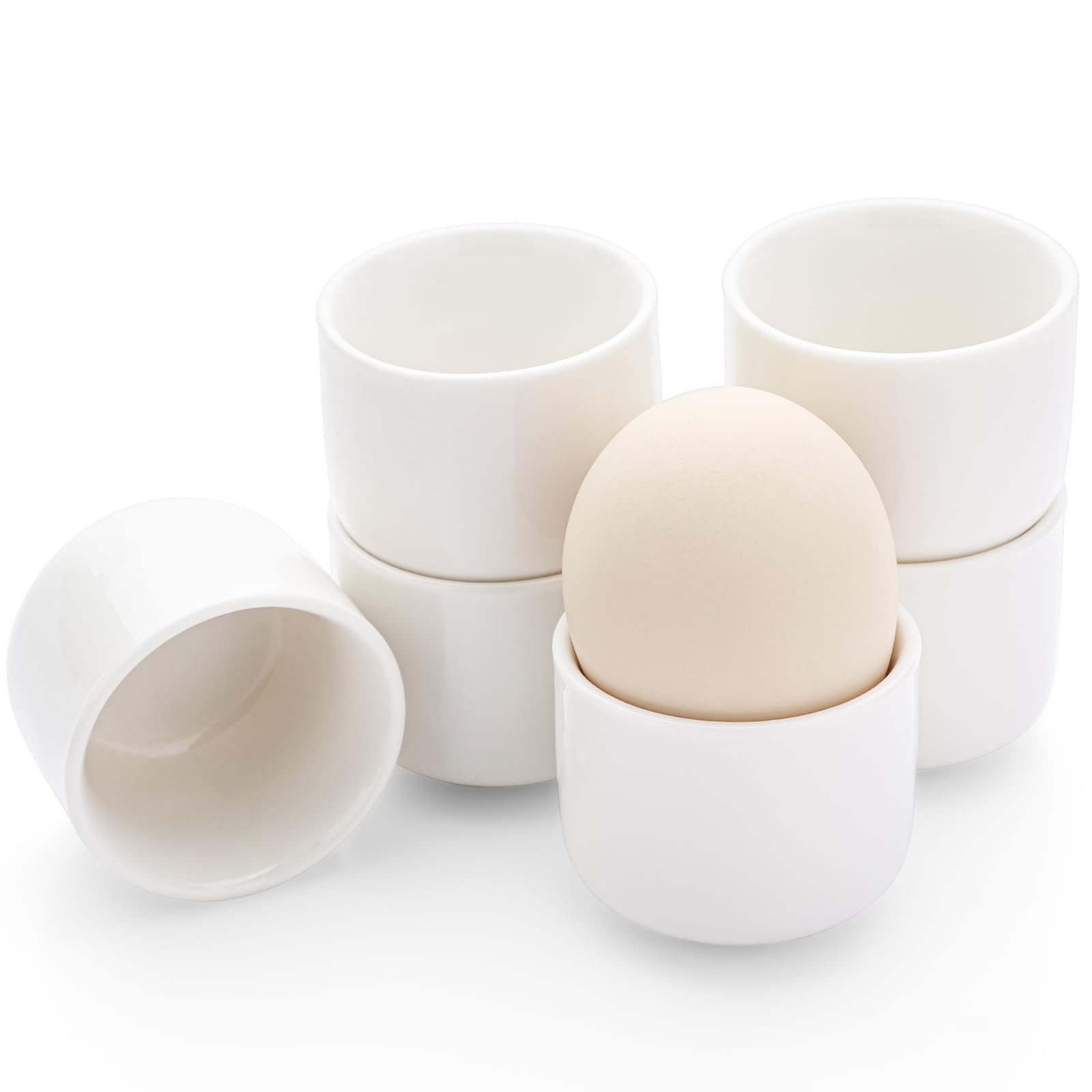 forkmannie Egg Cup Porcelain Small Ceramic Mug Set for Eggs Breakfast (6 White)