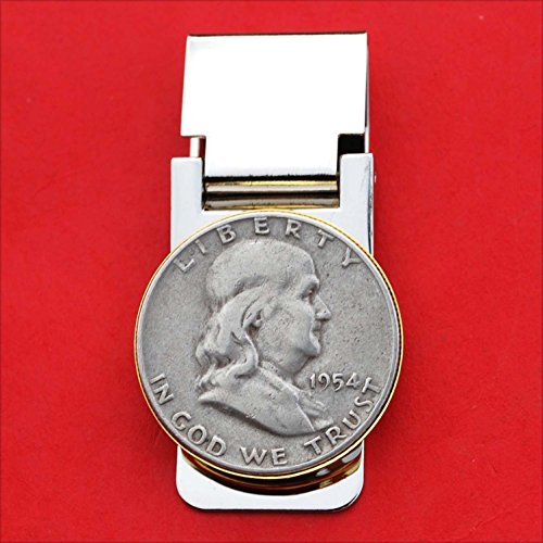 US 1954 Franklin Half Dollar 90% Silver Coin Hinged Money Clip NEW2