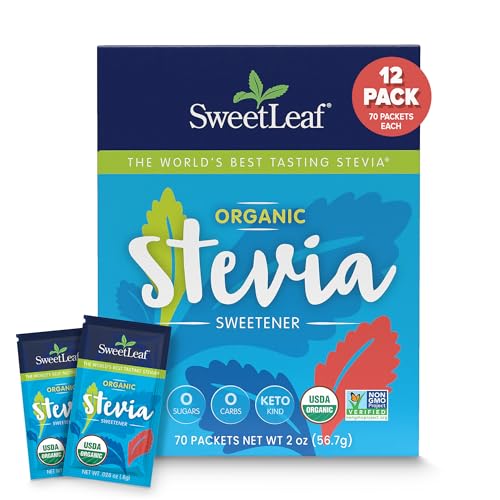 SweetLeaf Organic Stevia Powder Packets - Zero Calorie Sweetener with Stevia Leaf Extract, No Artificial Sweetener Additive, Sugar Free, Keto Friendly, Non GMO, Gluten Free - 70 Packets (Pack of 12)