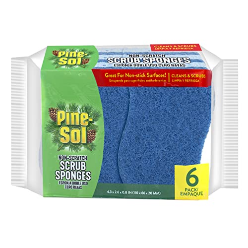 Image of Pine-Sol Non Scratch Scrub Sponges - Double Sided Dish Scrubber Safe for Nonstick Cookware - Kitchen Essentials for Dishwashing and Cleaning, 6 Pack, Blue