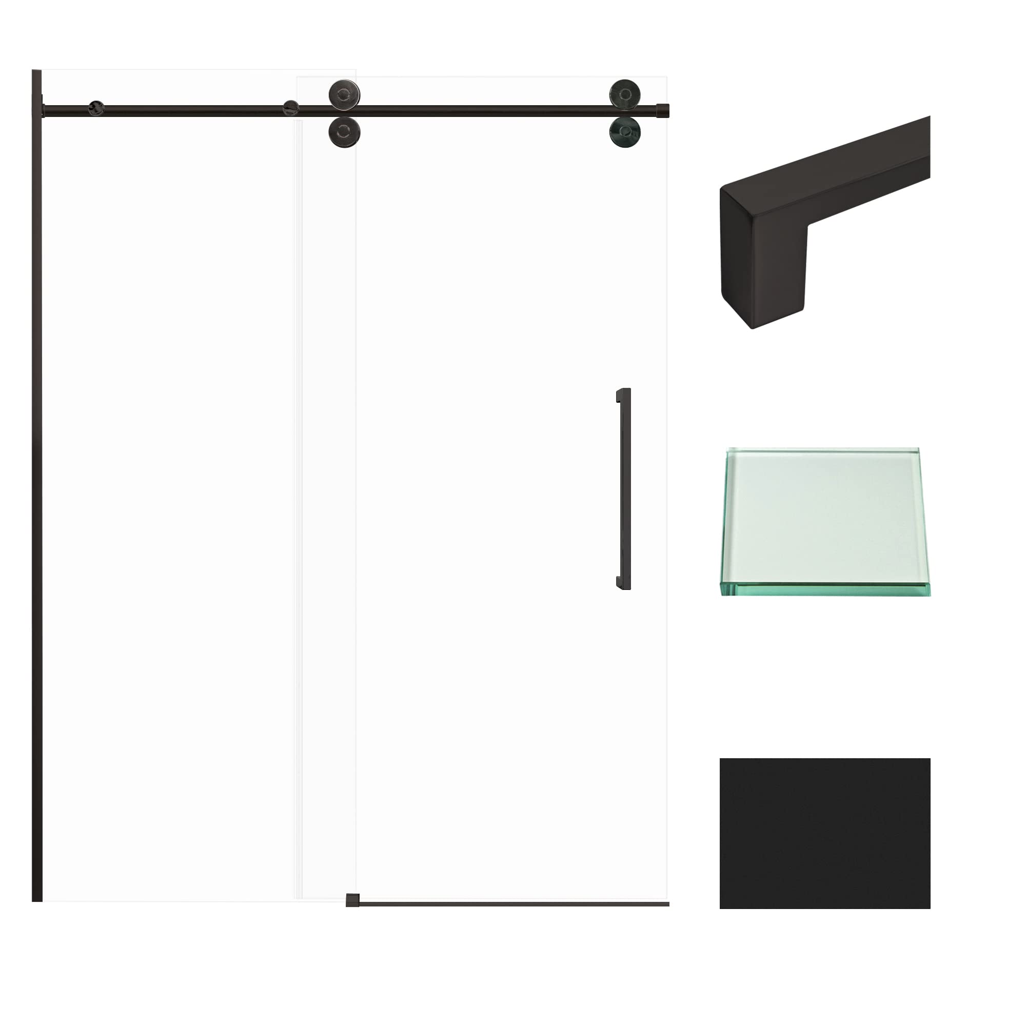 Transolid TBD608010C-S-MB Teegan 56.5-59 in. W x 80 in. H Semi-Frameless Sliding Barn Shower Door with Fixed Panel in Matte Black with Clear Glass and Sabrina Handles