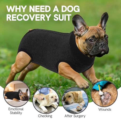 Image of SAWMONG Recovery Suit for Dogs Female Male, Breathable Dog Onesie After Surgery Spay Neuter, Professional Dog Surgical Suit, Substitute Pet E-Collar Cone, Black, XXX-Large