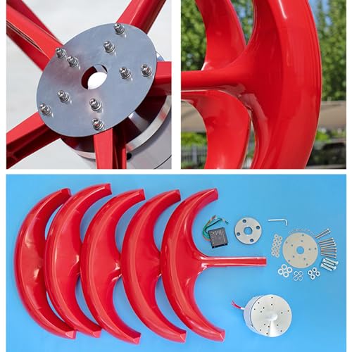 Wind Turbine Generator, 12V/24V/48V/72V/110V/220V 5 Blades Wind Turbine Kit, 12000W Wind Power Generator with Controller, for Boats, Gazebos, Houses, Industry, Red,220V - Image 7