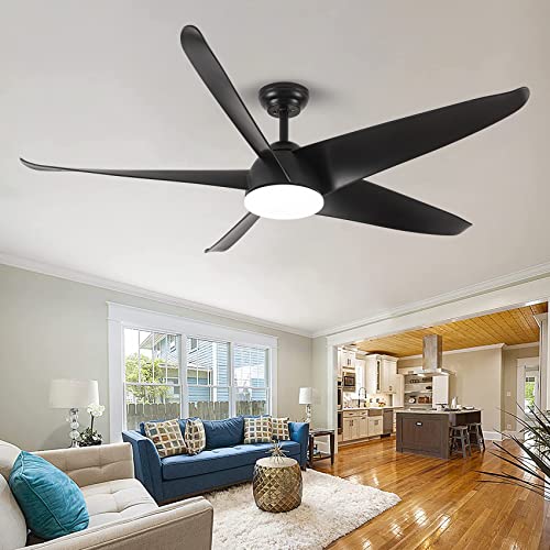 60 Inch Ceiling Fan with Light, Outdoor Ceiling Fans for Patios Damp Rated, Modern Black Ceiling Fan with Remote 3 CCT Dimmable Large Airflow, High CFM Industrial Ceiling Fans for Bedroom Exterior Fan