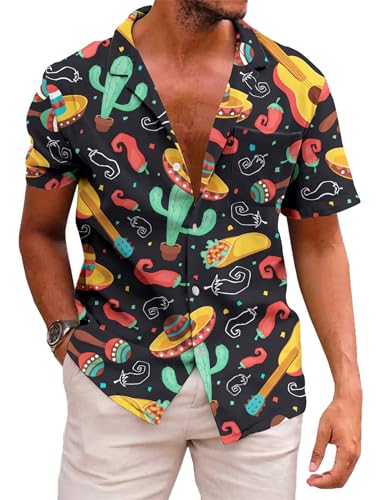 KYKU Mexican Button Up Shirts for Men Cinco De Mayo Clothing Taco Cactus L
