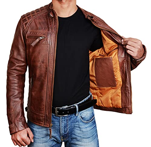 Image of Vintage Cafe Racer Leather Jacket Men Retro Motorcycle Racing Jacket