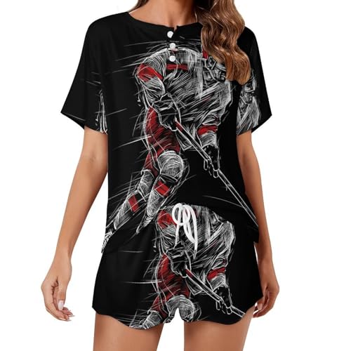 Pyjama hockey sur glace femme : ensemble ete manches courtes et short de nuit