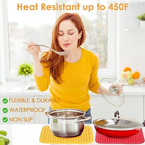 Image of 5 Pack Silicone Trivets for Hot Pots and Pans, 9 * 12Inch SiliconeTrivet for HotDishes, Colorful Heat Resistant Silicone Mat, Non-Slip Hot Pads Pot Holders for Kitchen Counter Hot Plate Mat