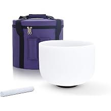 KVKA 432Hz 10 Inch Crystal Singing Bowl E Note Solar Plexus Chakra Bowls With Carrying Case,Suede Striker