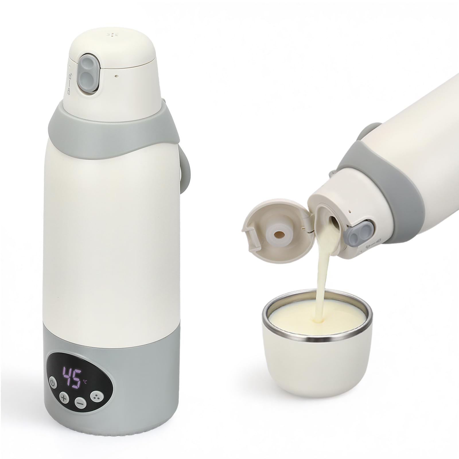 Tragbarer Flaschenwärmer Baby 500ml,22 Stufen,12000mAh Akku,316 Edelstahl | 37–55°C Präzise Temperaturkontrolle, USB-C, Pasteurisierung, 18h Warmhalten und auslaufsicheres Doppel-Deckel-Design