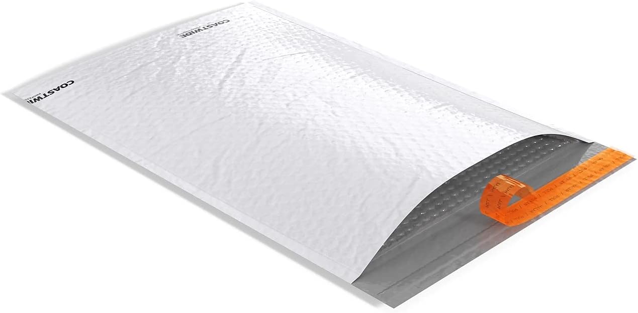 Coastwide Professional Self-Sealing Bubble Mailers, 13.13 x 17.75 Inches, White, 100/Carton — Extra-Large Padded Mailers for Secure Shipping Needs