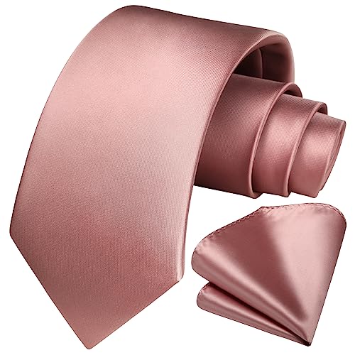 Image of HISDERN Mens Solid Color Ties Formal Satin Necktie and Pocket Square Set Classic Wedding Business Tie & Handkerchief