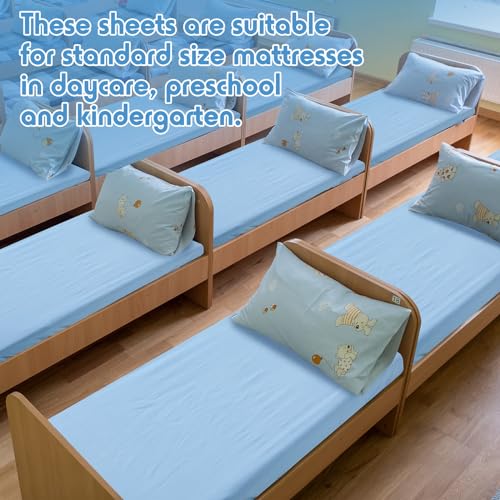 Image of VitalCozy 20 Pack Baby Crib Sheets for Boys and Girls, Fitted Cotton Daycare Crib Sheets, Breathable Microfiber Toddler Bed Mat Sheet for Standard Mattress Daycare Nap Mat, 24 x 48 Inch(Blue)
