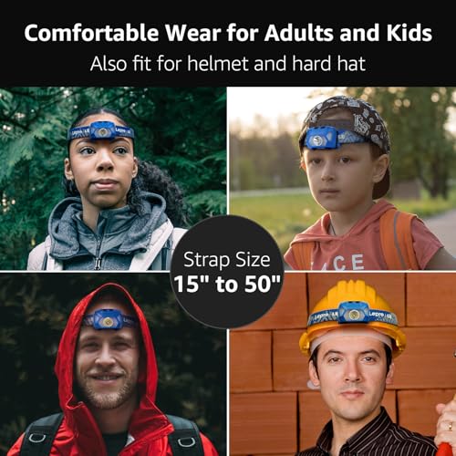 Image of Lepro 320015 Battery Powered Headlamp - 1300Lux Super Bright LED Head Lamp with Red Light, IPX4 Waterproof Headlights for Outdoor Camping, Hiking, Hunting, Power Outages, Emergency, Hurricane - Blue