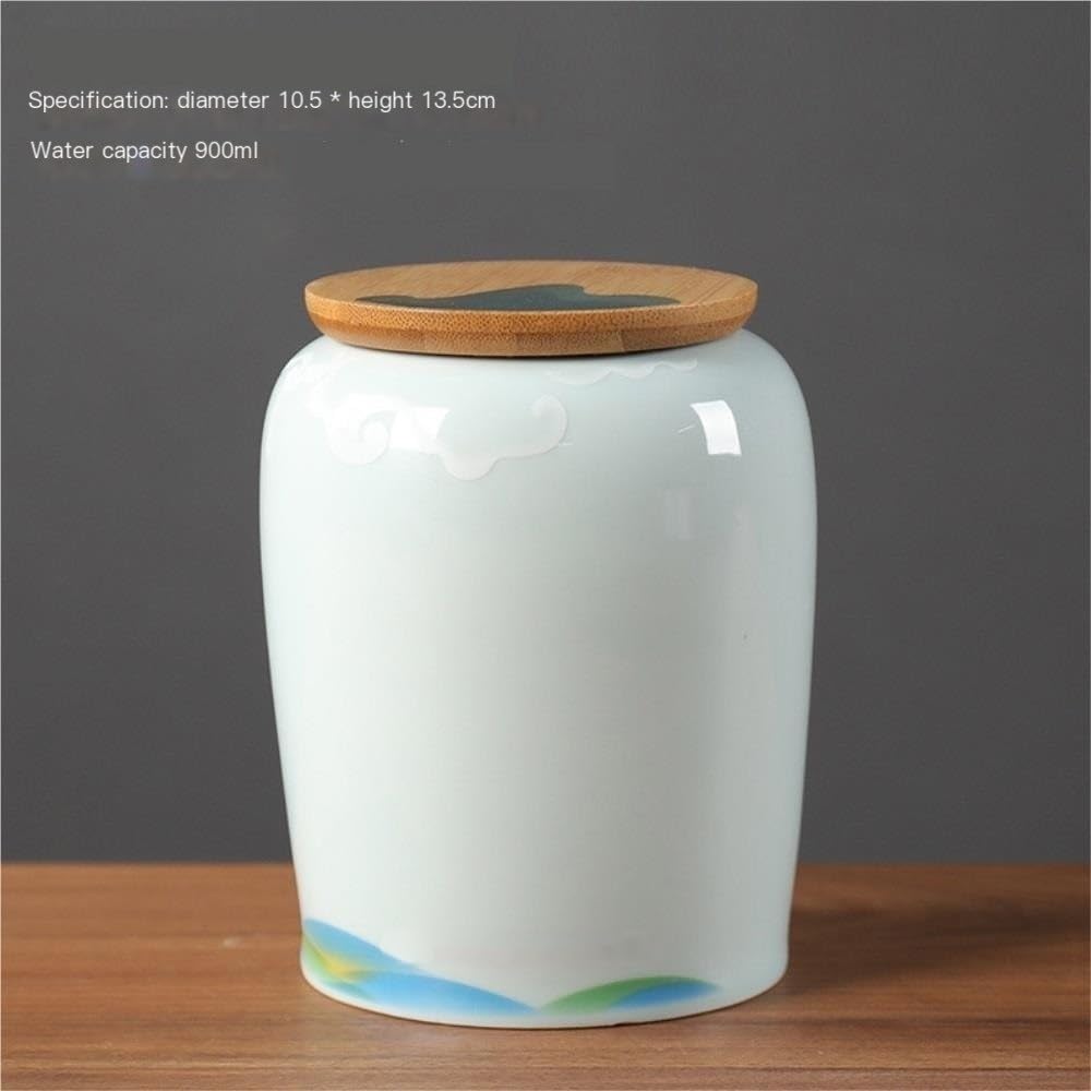 Ceramiczny pojemnik na herbatę, słoik do przechowywania herbaty z pokrywką, ceramiczny słoik do kuchni, zestaw do herbaty w stylu retro, pojedynczy słoik, pojemnik na herbatę (A)