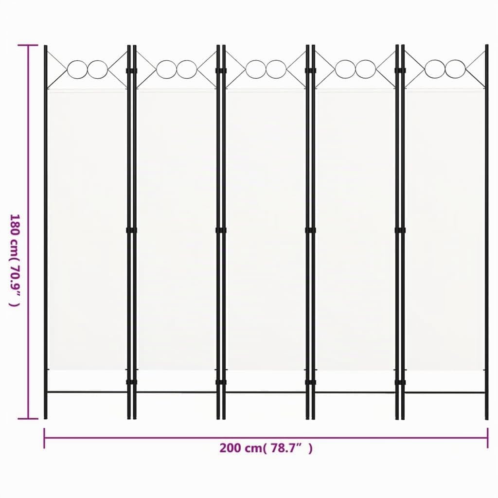 vidaXL Cloison de Séparation 5 Panneaux Séparateur de Pièce Diviseur Ecran d'Intimité Paravent Chambre à Coucher Maison Intérieur Blanc 200x180 cm