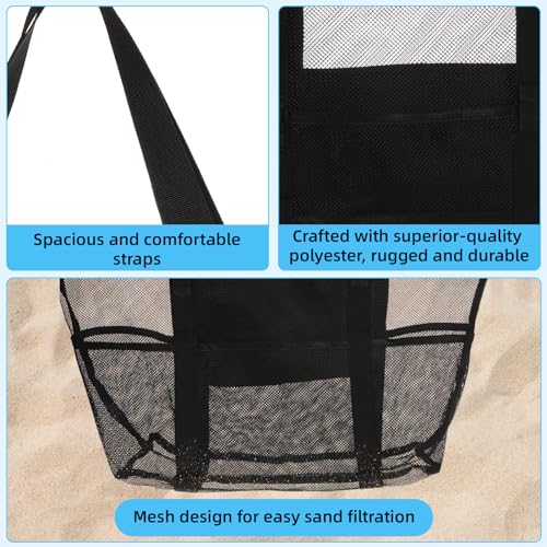Beach Bag,Multi-Pocket Mesh Beach Bag,Durable & Lightweight Mesh Tote Bag,Beach Bags for Women,Mesh Tote Bag for Vacation,Beach Travel Essentials,42x39x20cm,Black4