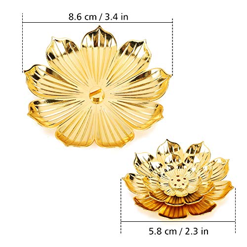 Accmor Zinc Alloy Incense Holder, Lotus Stick Incense Burner, Incense Holder For Stick/Coil/Cone Incense With Ash Catcher, Gold #TOP6