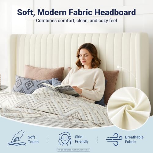 Image of Allewie Queen Size Lift Up Storage Bed Frame Channel Tufted Headboard Cream
