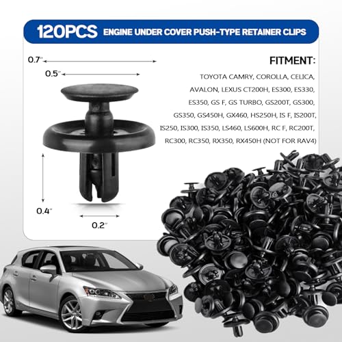 Image of UNIGT 120 pcs Engine Under Cover Push-Type Retainer Clips Compatible with Toyota Lexus Camry Corolla Body Clips Replace 90467-07201 with Tool