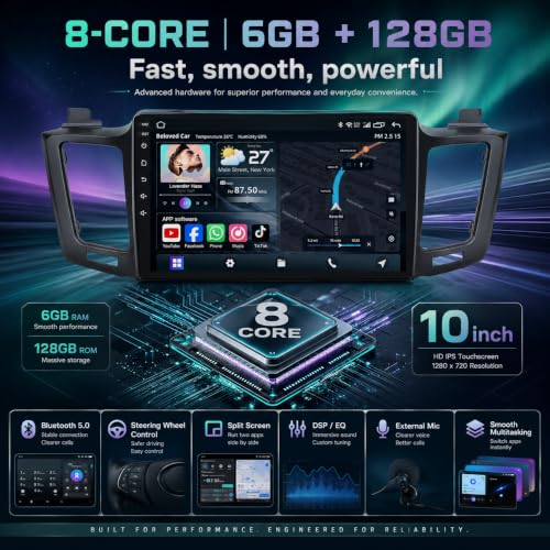 Image of 8core 6+128GB Android Car Radio Stereo for Toyota RAV4 2013-2018: 10.2 inch 1280 * 800 Touchscreen Wireless Carplay Android Auto Backup Camera Mirror Link GPS Bluetooth 5G WiFi FM DSP RDS