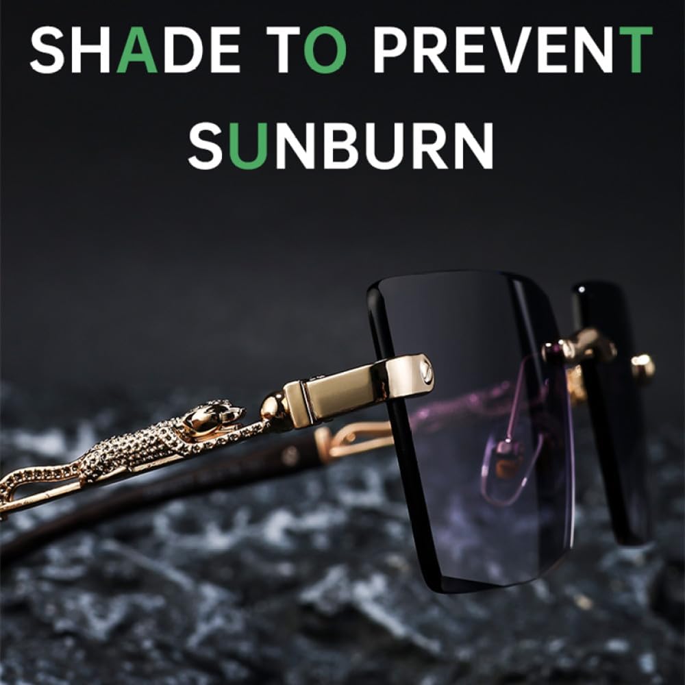 Vintage Rimless Sunglasses Men Luxury Frameless Sun Glasses For Male Metal Frame Leopard Eyewear