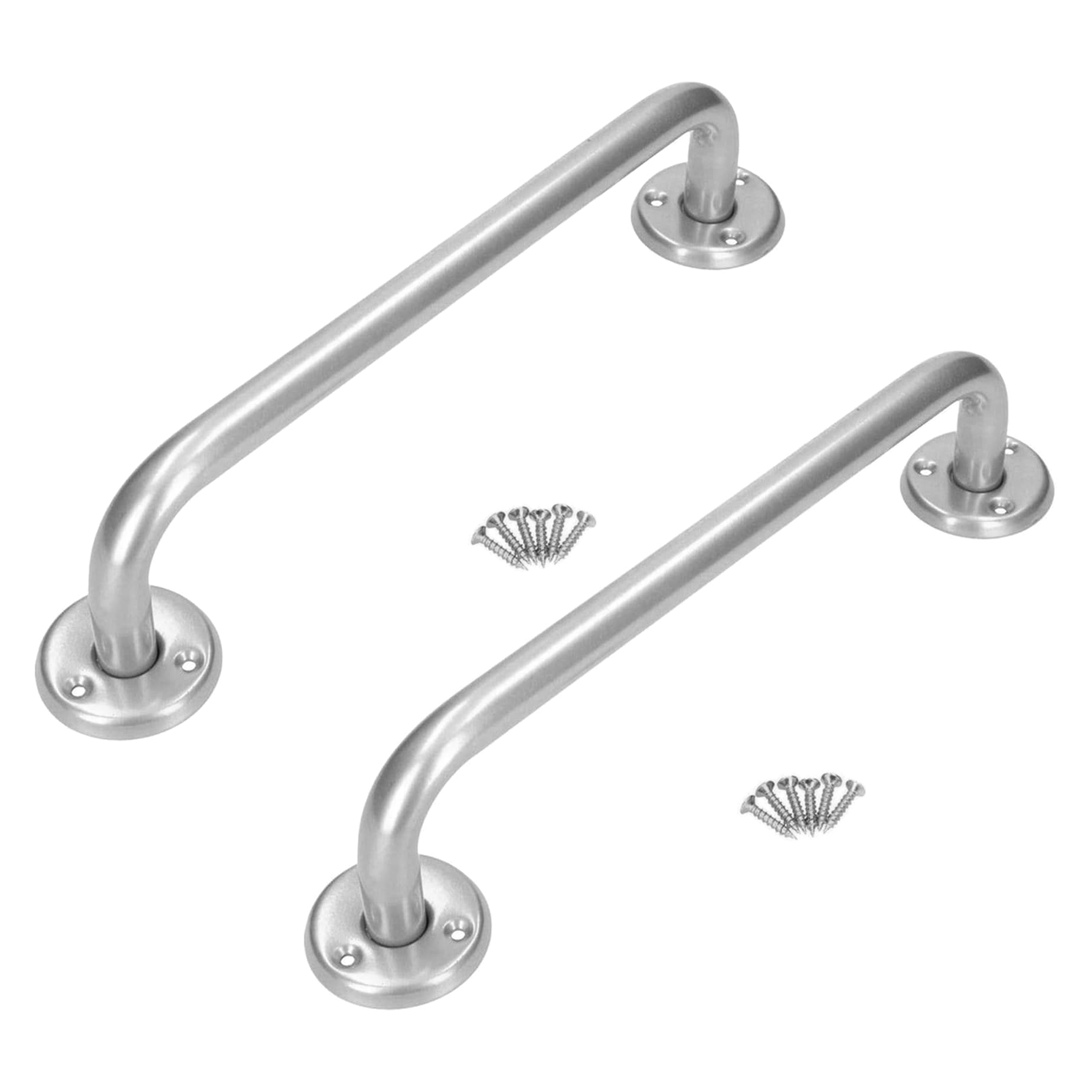 2 x Bathroom Grab Bar for Elderly, Disabled, Seniors - 200 mm Silver Safety Handrail with Fixings - Powder Coated Steel Anti-Slip Mobility Support Handle for Shower, Bath, Toilet, Stairs, Home, Care
