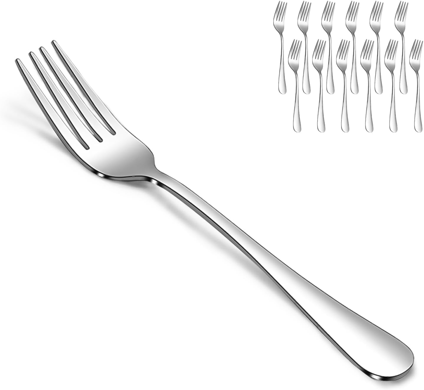 Salatgabel-Set aus Edelstahl, 17 cm, 12-teilig, Design mit langem Griff